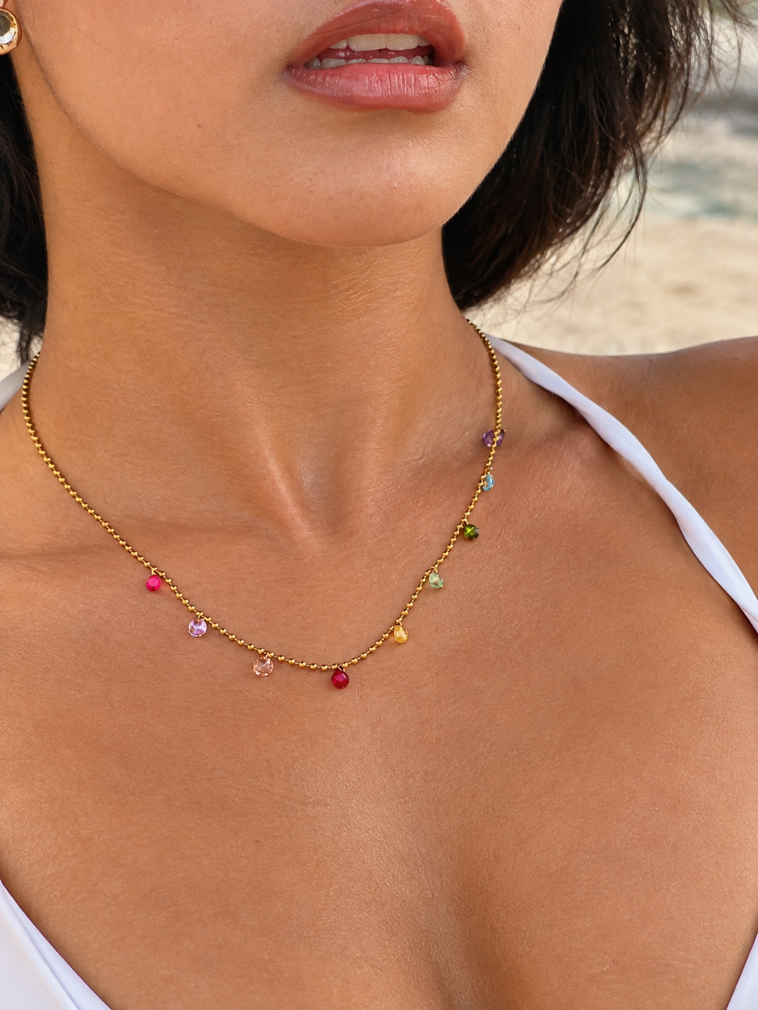 Gold gems 9 pieces, Mixed Color Crystal Zircon Necklace
