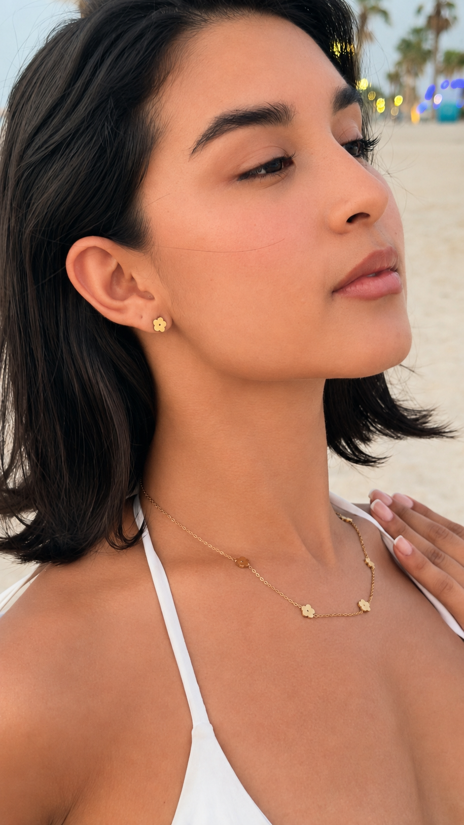 Polished Five-Petaled Flower Necklace and Earring Set