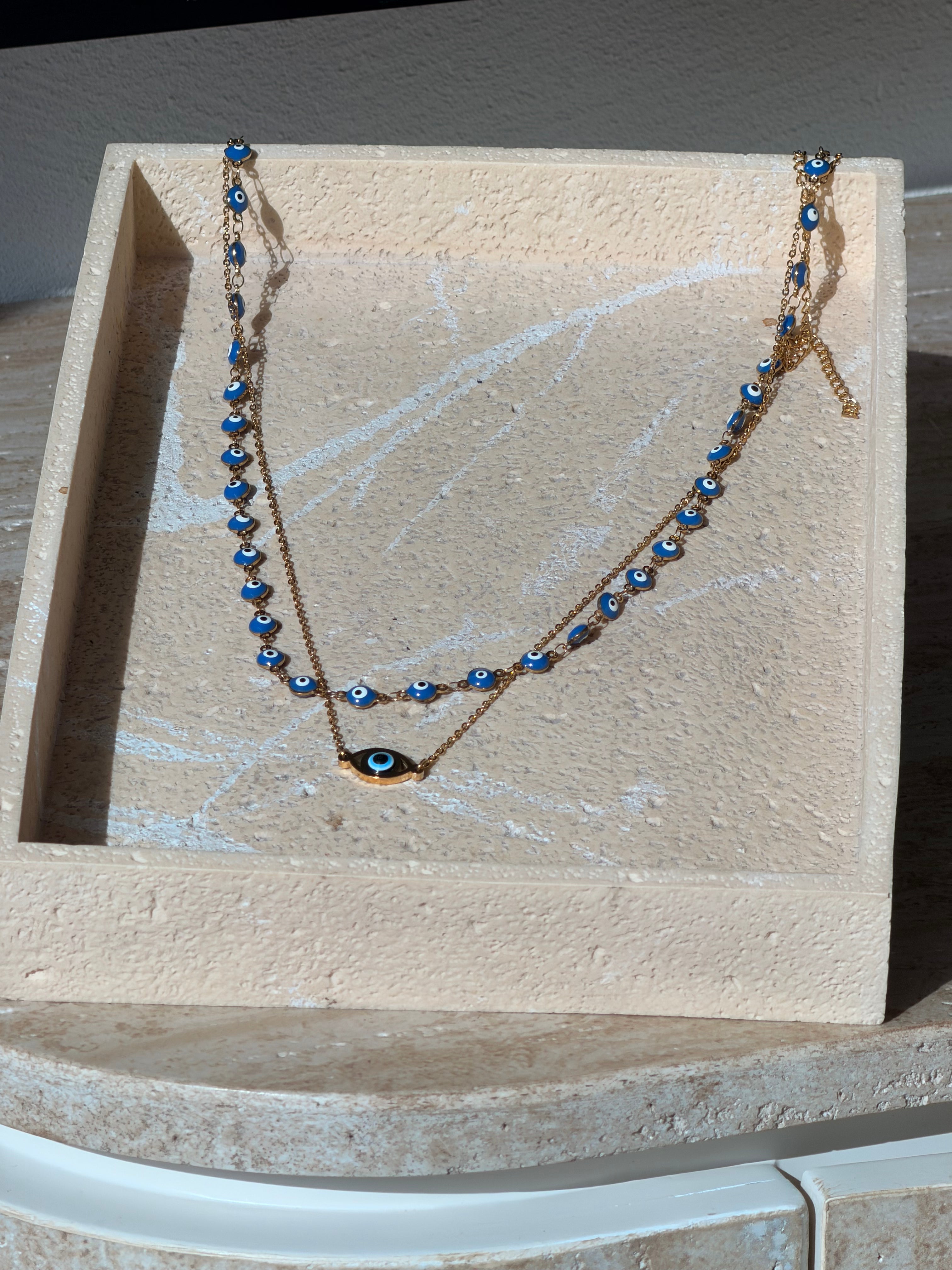 54 blue cat's eye chain + blue eye pendant double waist chain